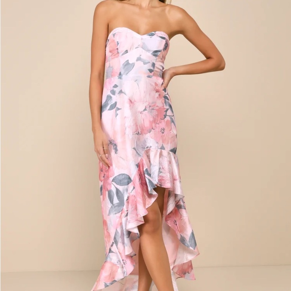 Lulu Sz XL - Floral Strapless Pink Dress